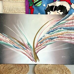 Vintage Large KINGSTON Abstract Mixed Media 90s Painting Signed 24x36